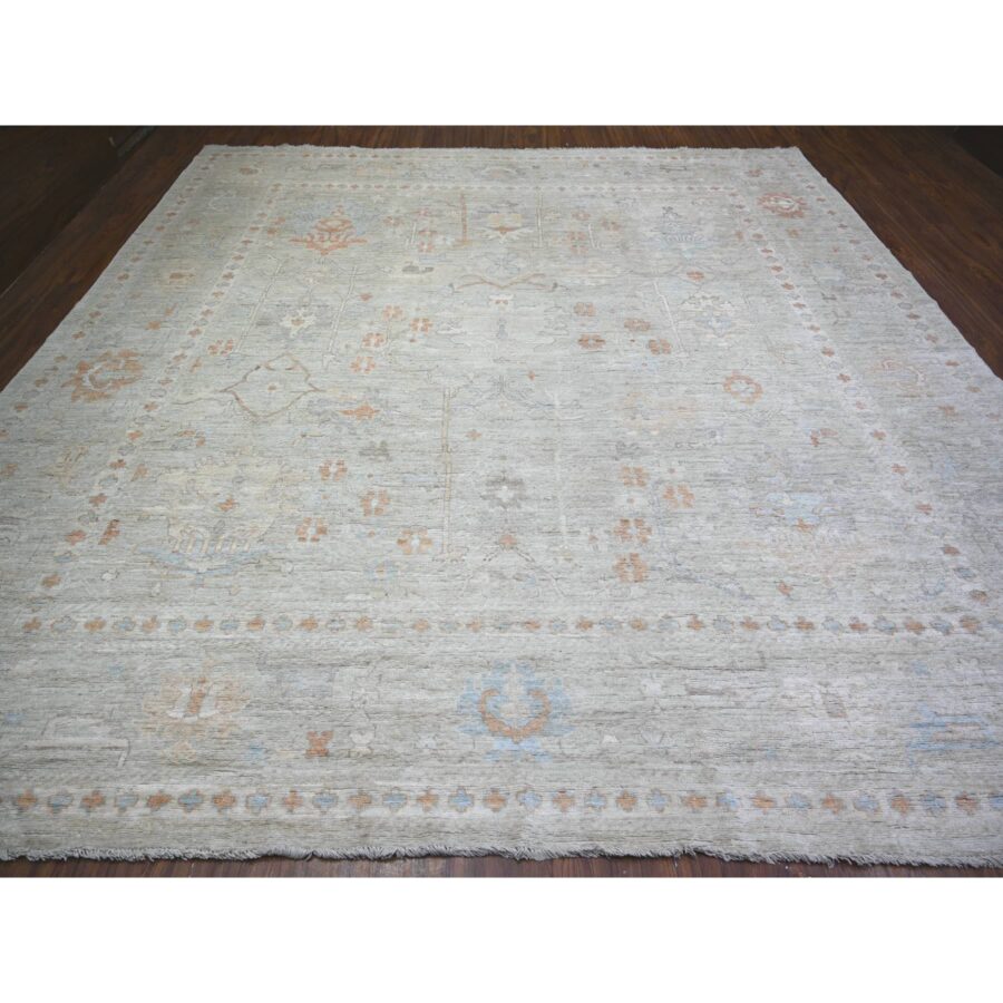 12'x12' Stone Eagle Gray, Pure Wool Hand Knotted, Afghan Angora Oushak with All Over Pattern Natural Dyes, Squarish Oriental Rug Sh74505 - Image 2