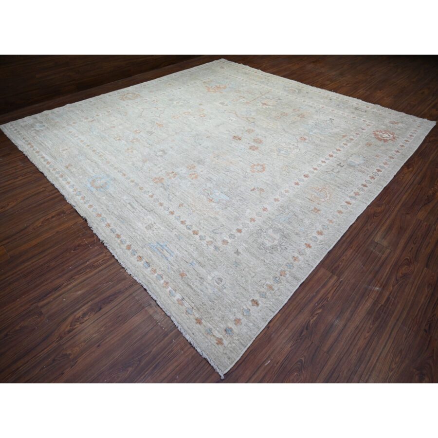 12'x12' Stone Eagle Gray, Pure Wool Hand Knotted, Afghan Angora Oushak with All Over Pattern Natural Dyes, Squarish Oriental Rug Sh74505 - Image 3