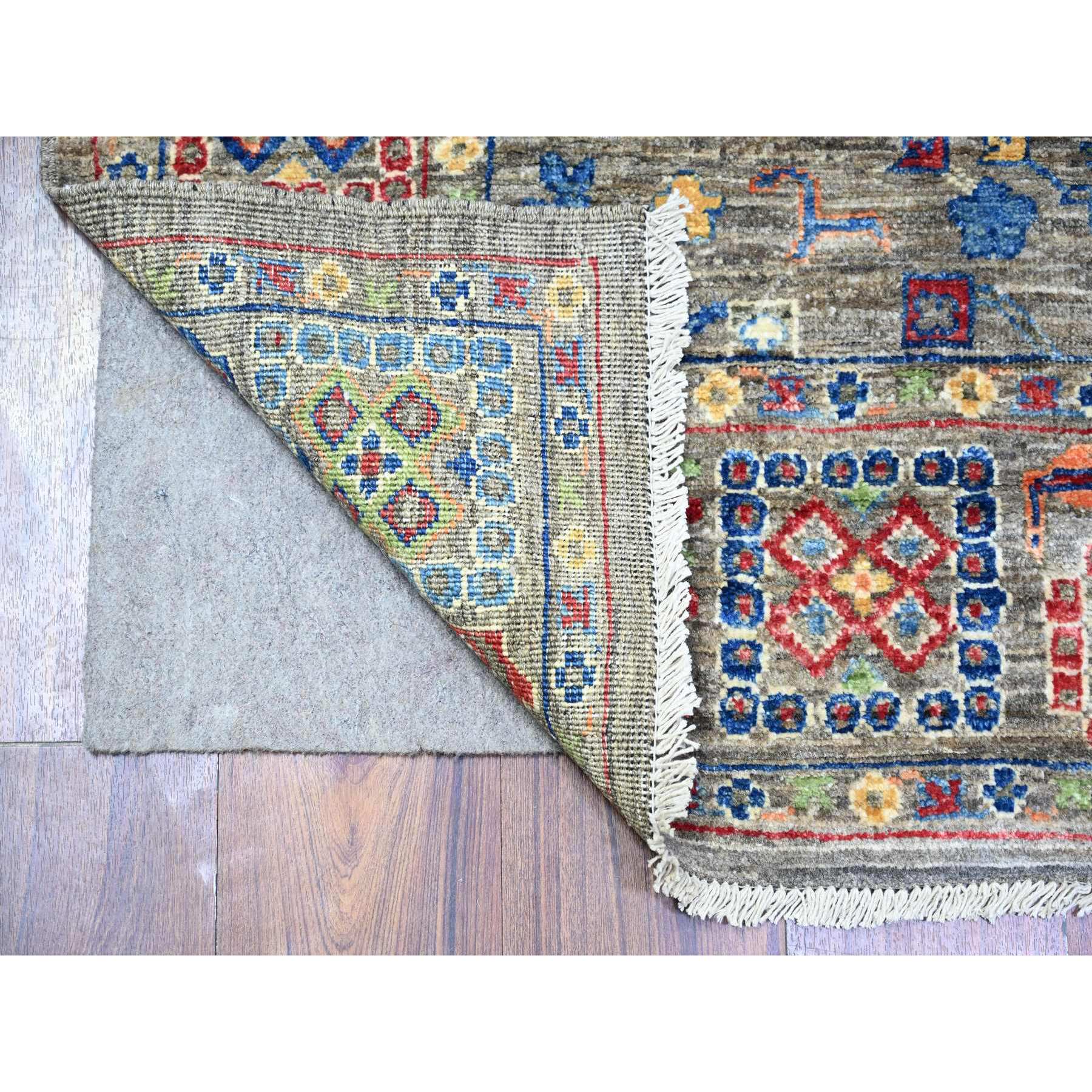 4'1"x9'8" Echo Gray, Densely Woven, Natural Dyes, Peshawar with Colorful Mahal Design with Heavy Large Elements and Wide Border, Hand Knotted, 100% Wool, Wide Runner Oriental Rug Sh74560 - Image 2