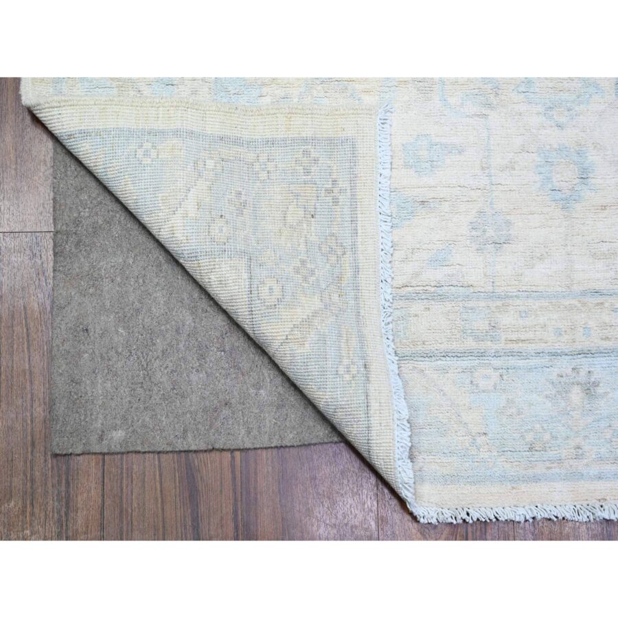 4'1"x12' Feather White and Uranian Blue, Washed Out Peshawar with Faded Colors, Vegetable Dyes, Shiny Wool, Hand Knotted, Wide Runner Oriental Rug Sh74578 - Image 2