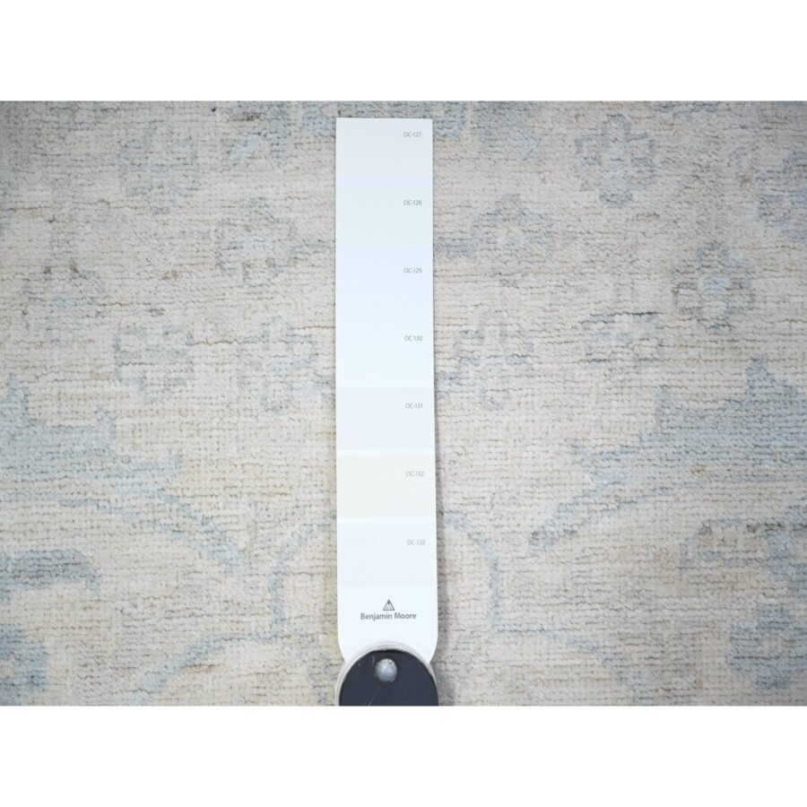 4'1"x12' Feather White and Uranian Blue, Washed Out Peshawar with Faded Colors, Vegetable Dyes, Shiny Wool, Hand Knotted, Wide Runner Oriental Rug Sh74578 - Image 3