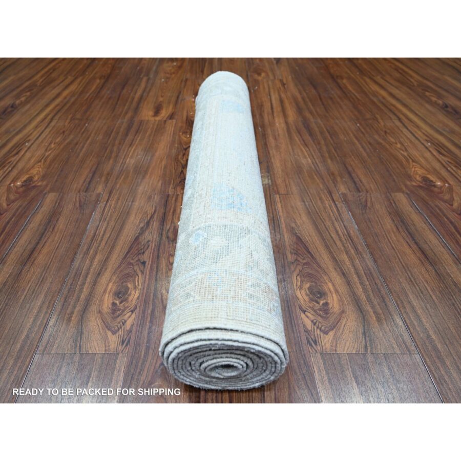 3'1"x12'1" Stone Eagle Gray, Vegetable Dyes, Washed Out Peshawar with Faded Colors, 100% Wool, Hand Knotted, Runner Oriental Rug Sh74581 - Image 4