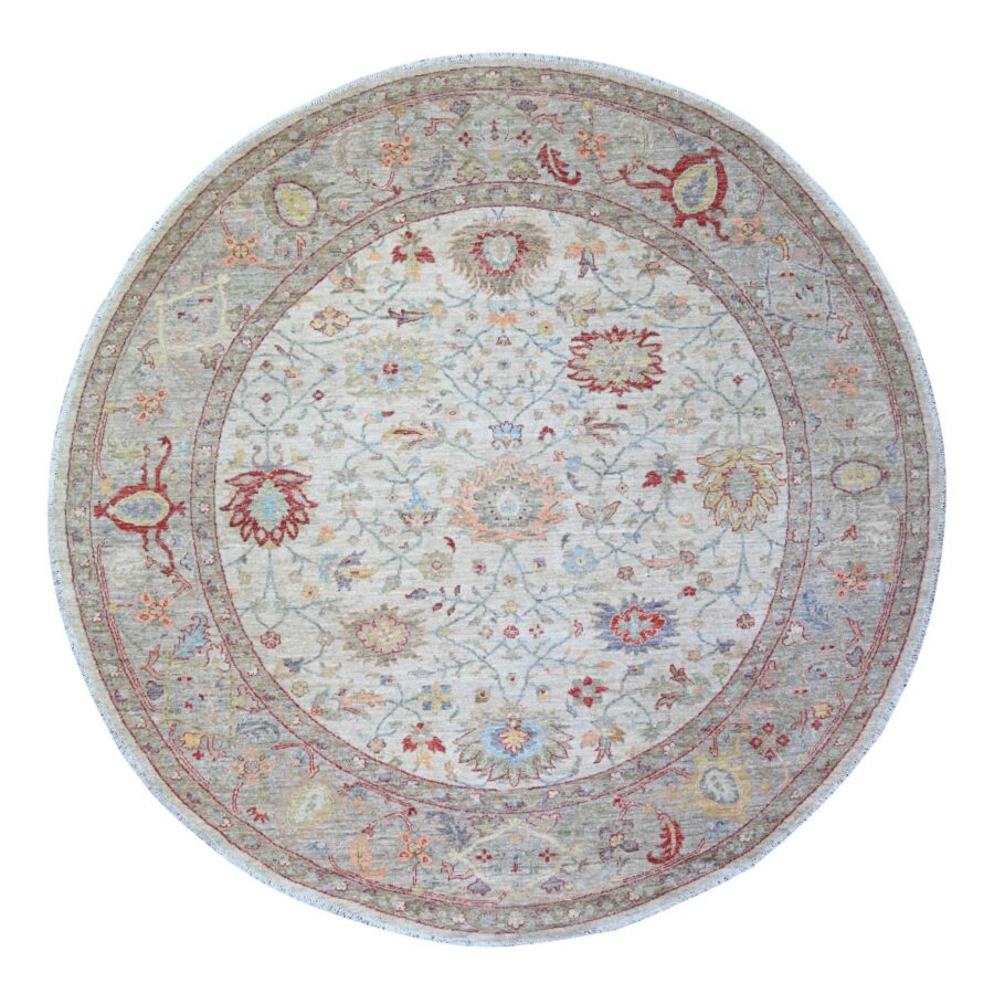 8'x8' Lexicon Ivory, All Over Ziegler Mahal Design, Hand Knotted, Pure Wool, Natural Dyes, Round Oriental Rug Sh74596