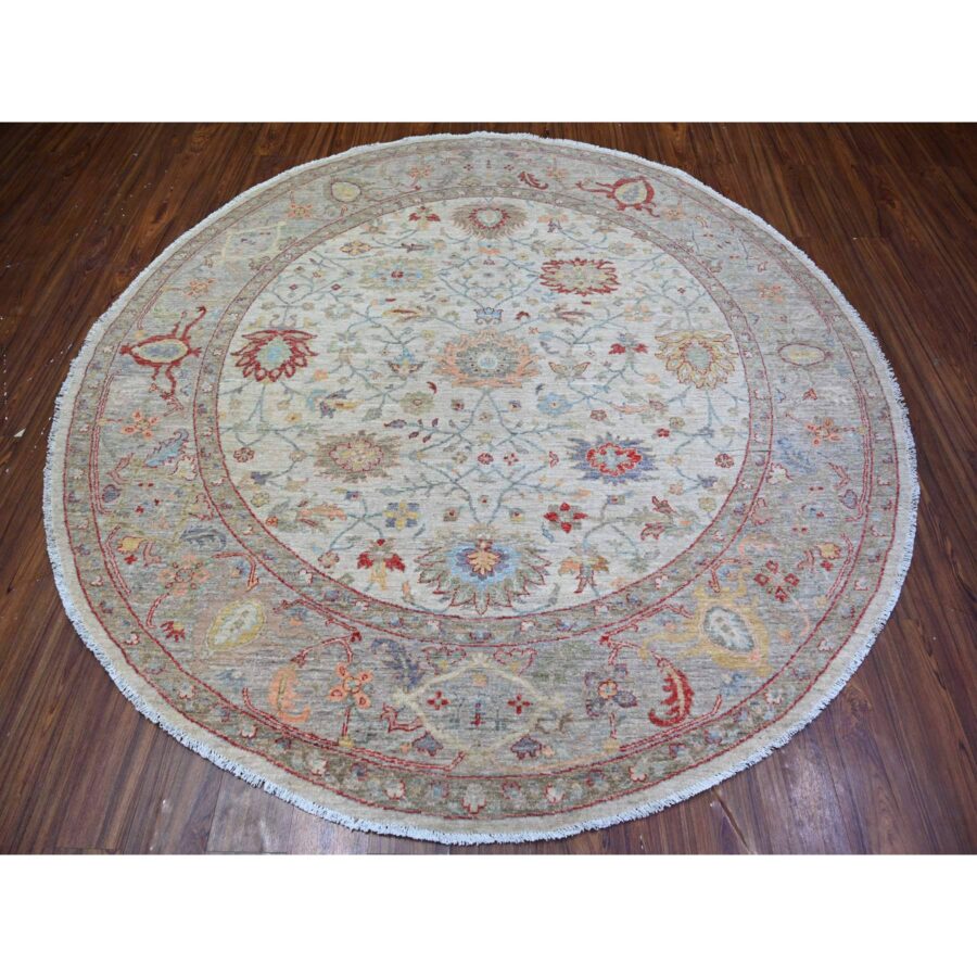 8'x8' Lexicon Ivory, All Over Ziegler Mahal Design, Hand Knotted, Pure Wool, Natural Dyes, Round Oriental Rug Sh74596 - Image 2
