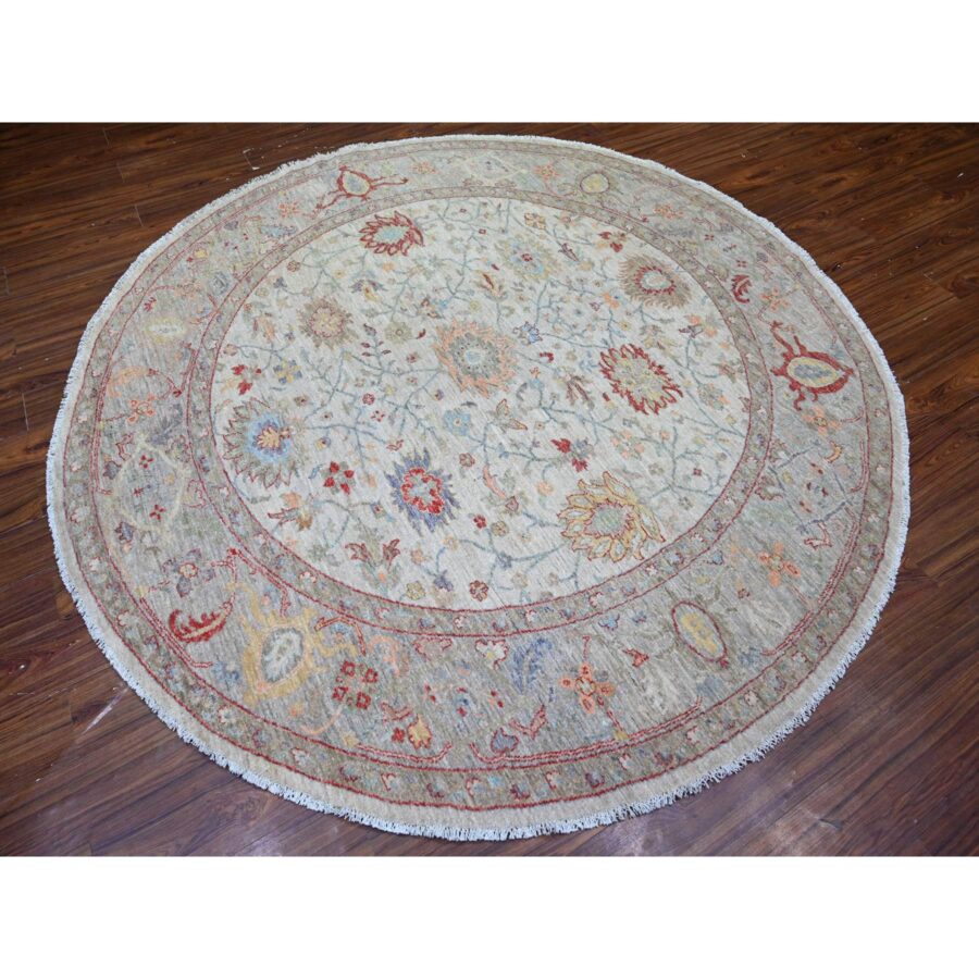 8'x8' Lexicon Ivory, All Over Ziegler Mahal Design, Hand Knotted, Pure Wool, Natural Dyes, Round Oriental Rug Sh74596 - Image 3