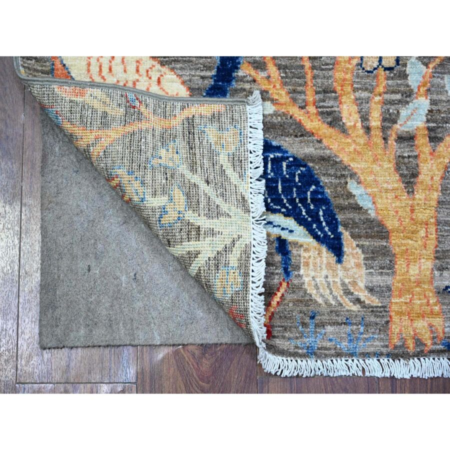 3'x5' Laid Back Gray, Birds of Paradise, Abrash, Tree of Life Hand Knotted 100% Wool Afghan Peshawar Area, Oriental Rug Sh74599 - Image 2