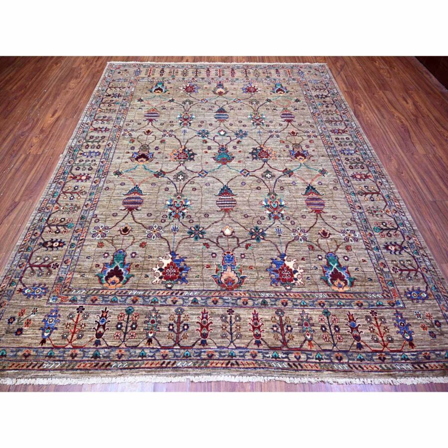 7'9"x9'6" Carbon Gray, Hand Knotted, Sultani Pomegranate Design, Shiny and Soft Wool, Vegetable Dyes, Densely Woven Oriental Rug Sh74624 - Image 3