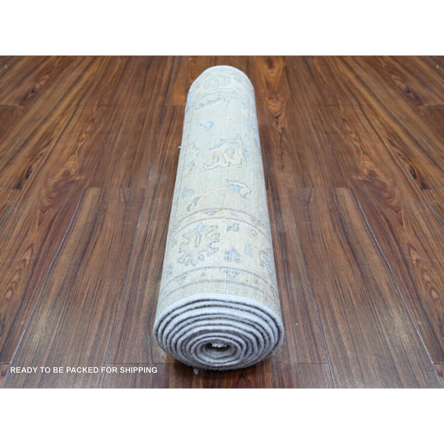 2'6"x12'2" Gray Goose, Washed Out Peshawar with Faded Colors, Vegetable Dyes, Extra Soft Wool, Hand Knotted, Runner Oriental Rug Sh74647 - Image 4