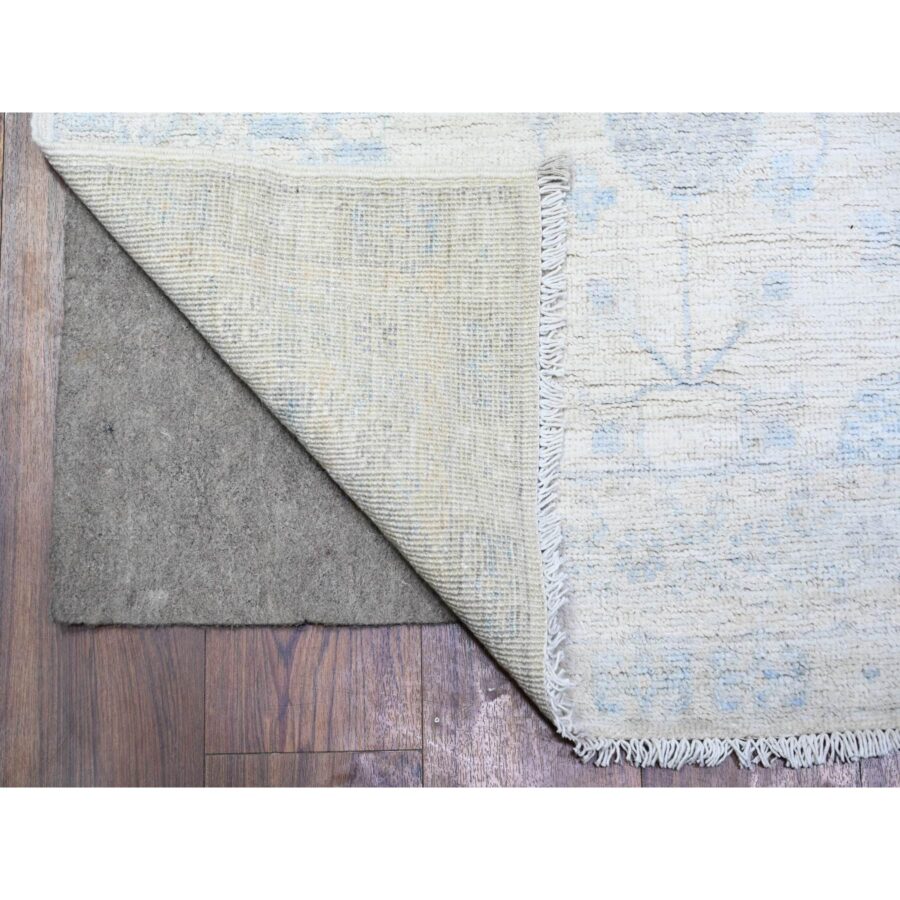 3'1"x11'7" Frost White, Vegetable Dyes, Washed Out Peshawar with Faded Designs, Extra Soft Wool, Hand Knotted, Runner Oriental Rug Sh74649 - Image 2