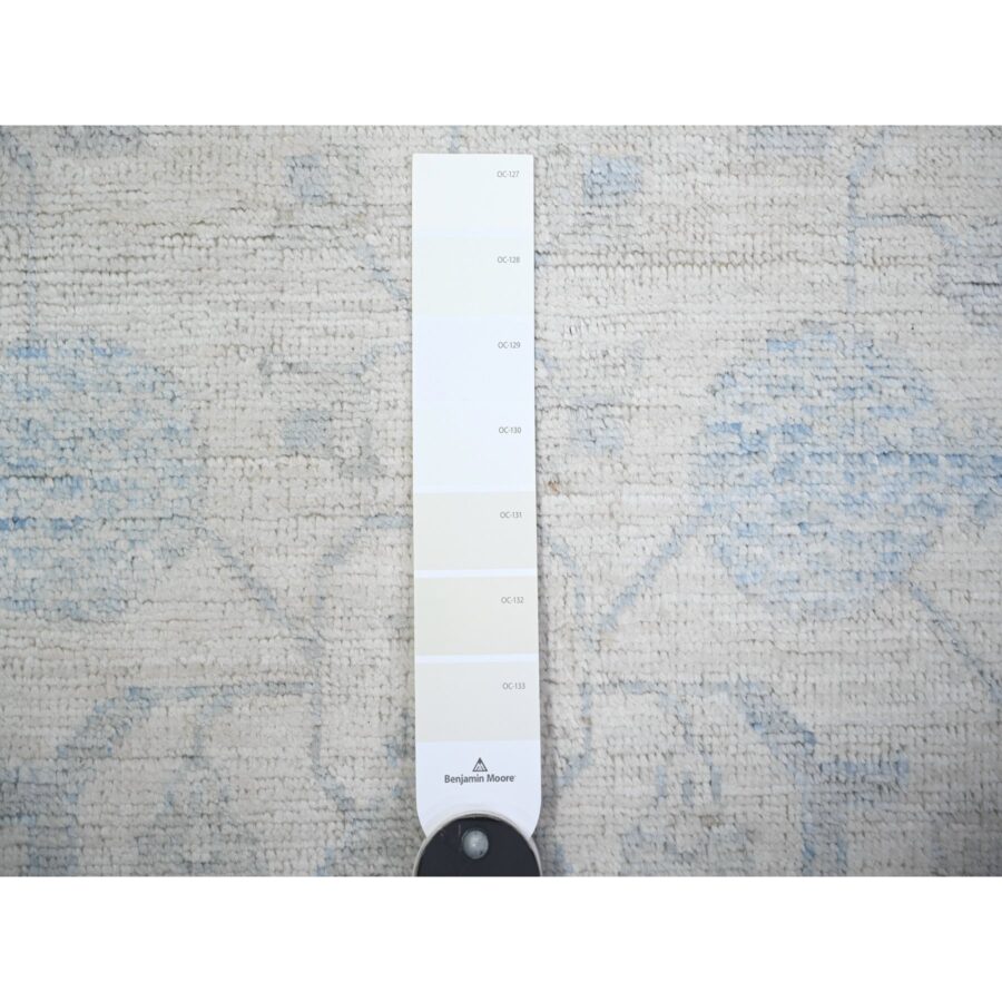 3'1"x11'7" Frost White, Vegetable Dyes, Washed Out Peshawar with Faded Designs, Extra Soft Wool, Hand Knotted, Runner Oriental Rug Sh74649 - Image 3