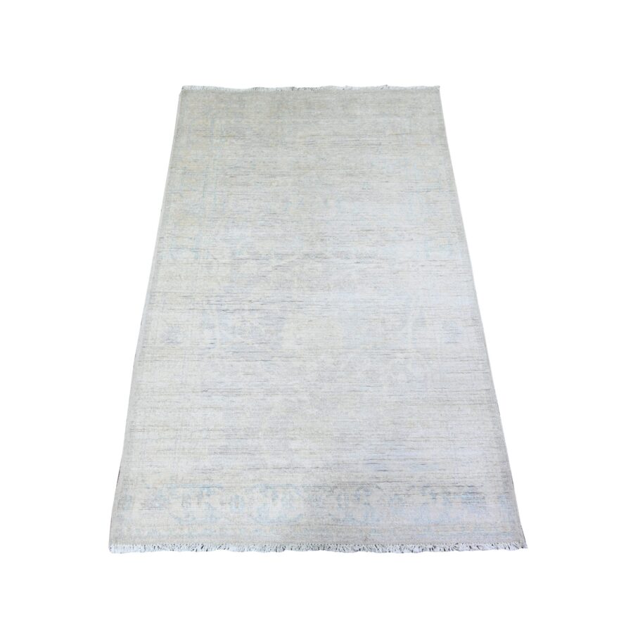 3'x4'10" Cream Color, Hand Knotted, White Wash Peshawar with Faded Design, Vegetable Dyes, 100% Wool, Oriental Rug Sh74651