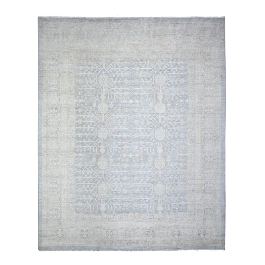 8'2"x10' Oxford Gray, Pure Wool, Washed Out Khotan Inspired Pomegranate Design, Hand Knotted, Oriental Rug Sh74659