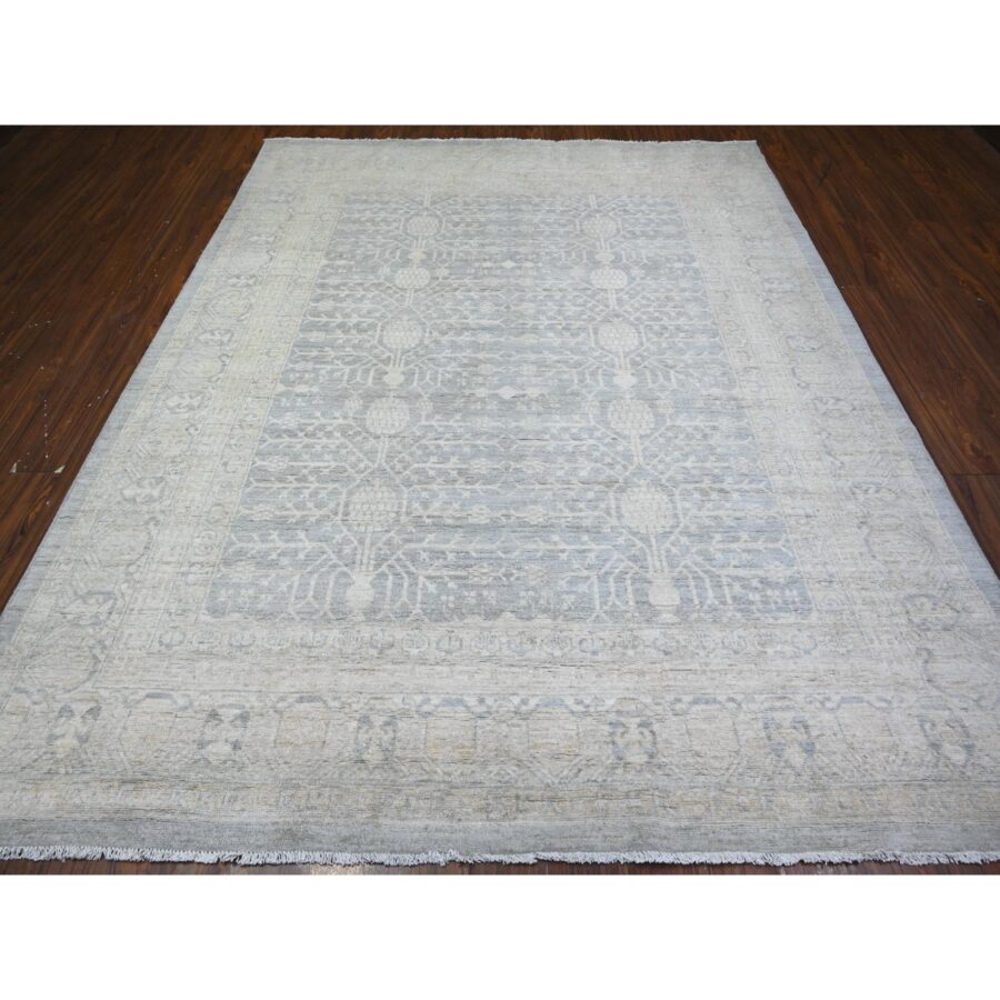 8'2"x10' Oxford Gray, Pure Wool, Washed Out Khotan Inspired Pomegranate Design, Hand Knotted, Oriental Rug Sh74659 - Image 3