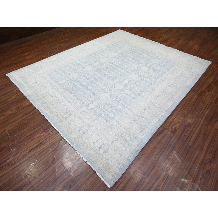 8'2"x10' Oxford Gray, Pure Wool, Washed Out Khotan Inspired Pomegranate Design, Hand Knotted, Oriental Rug Sh74659 - Image 4