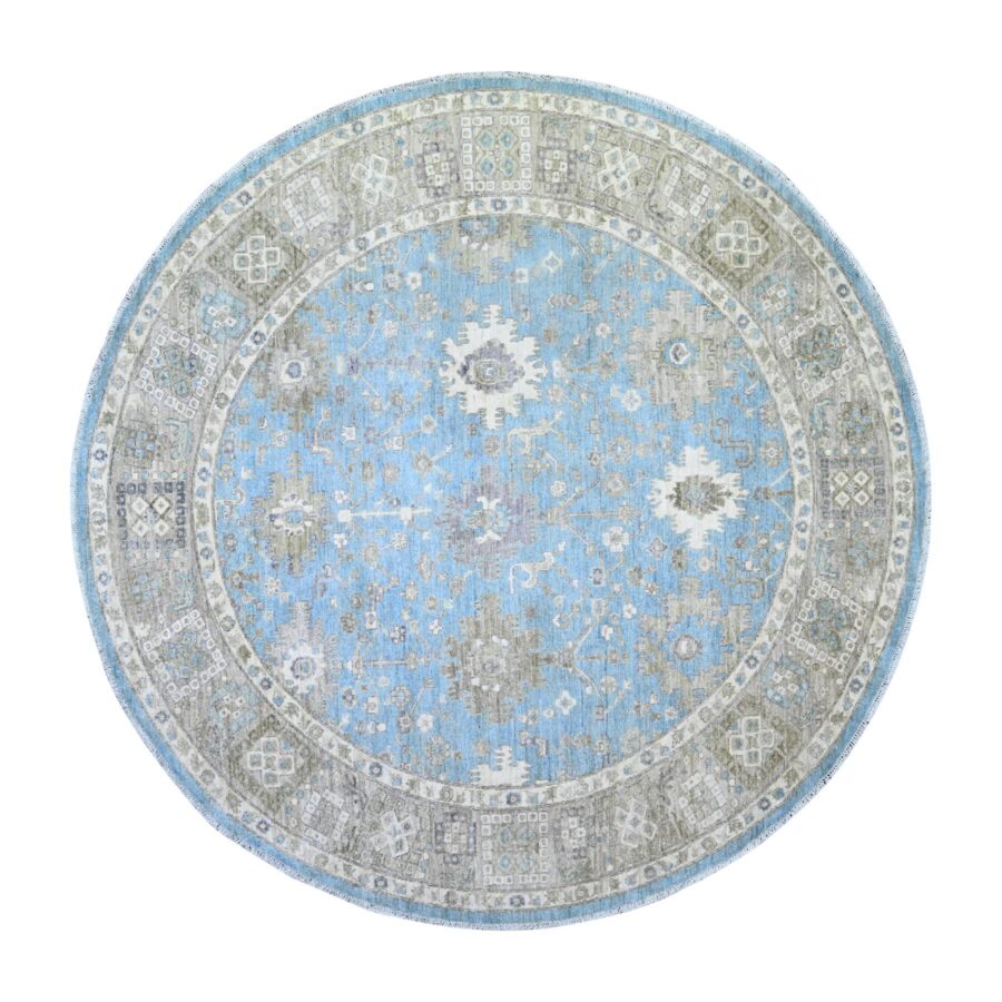 8'x8' Alaska Blue, All Over Mahal Design, Densely Woven, Soft Wool, Hand Knotted, Vegetable Dyes, Round Oriental Rug Sh74681