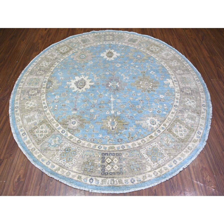 8'x8' Alaska Blue, All Over Mahal Design, Densely Woven, Soft Wool, Hand Knotted, Vegetable Dyes, Round Oriental Rug Sh74681 - Image 2