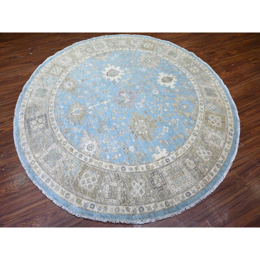 8'x8' Alaska Blue, All Over Mahal Design, Densely Woven, Soft Wool, Hand Knotted, Vegetable Dyes, Round Oriental Rug Sh74681 - Image 3