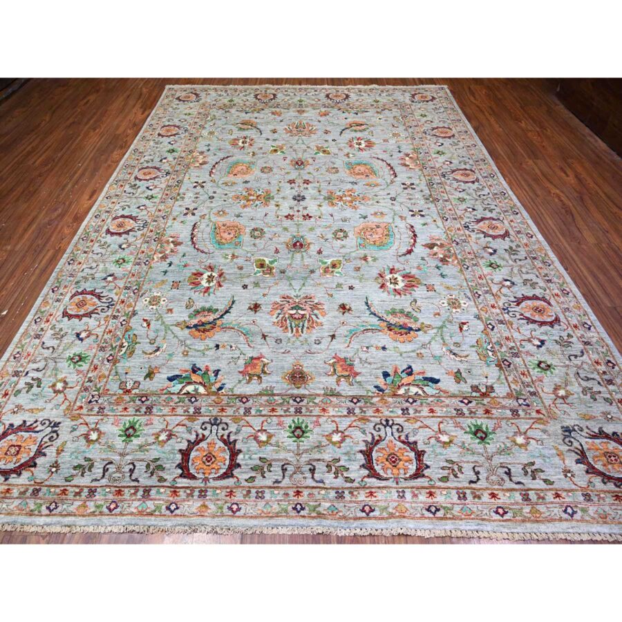 8'9"x11'10" Ash Gray, Sultani Motifs with Tabriz All Over Shah Abbas Design, Hand Knotted, High Quality Wool, Natural Dyes, Oriental Rug Sh74694 - Image 3