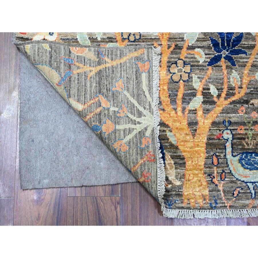 3'2"x5' Mink Gray, Pure Wool Afghan Peshawar with Birds of Paradise Design, Abrash, Natural Dyes, Hand Knotted, Oriental Rug Sh74728 - Image 2