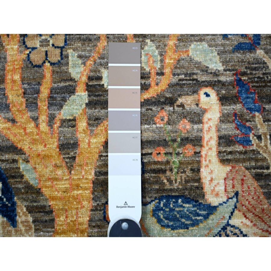 3'2"x5' Mink Gray, Pure Wool Afghan Peshawar with Birds of Paradise Design, Abrash, Natural Dyes, Hand Knotted, Oriental Rug Sh74728 - Image 3