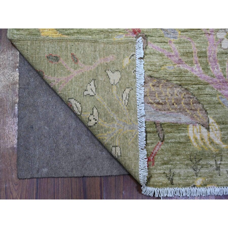 3'x7'9" Pantone Artichoke Green, Afghan Peshawar with Birds of Paradise Design, Abrash, Natural Dyes, Extra Soft Wool, Hand Knotted, Runner Oriental Rug Sh74759 - Image 2