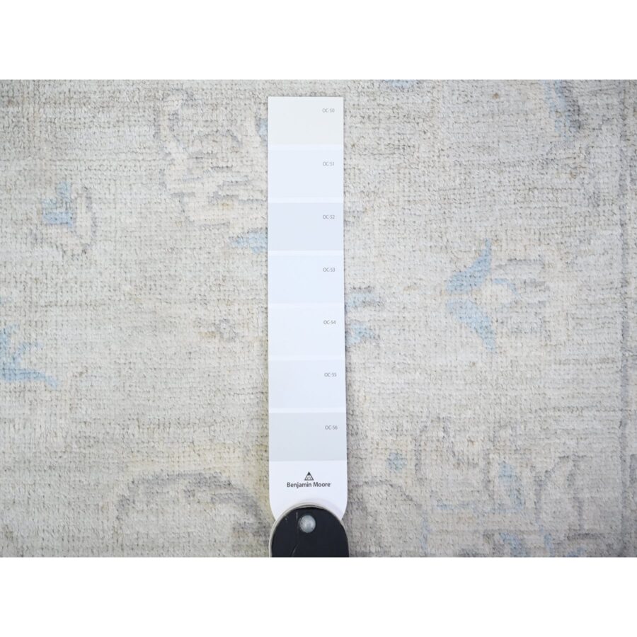 2'8"x12'2" Ice Gray, Vegetable Dyes, Peshawar Washed Out Faded Designs, Organic Wool, Hand Knotted, Runner Oriental Rug Sh74778 - Image 3
