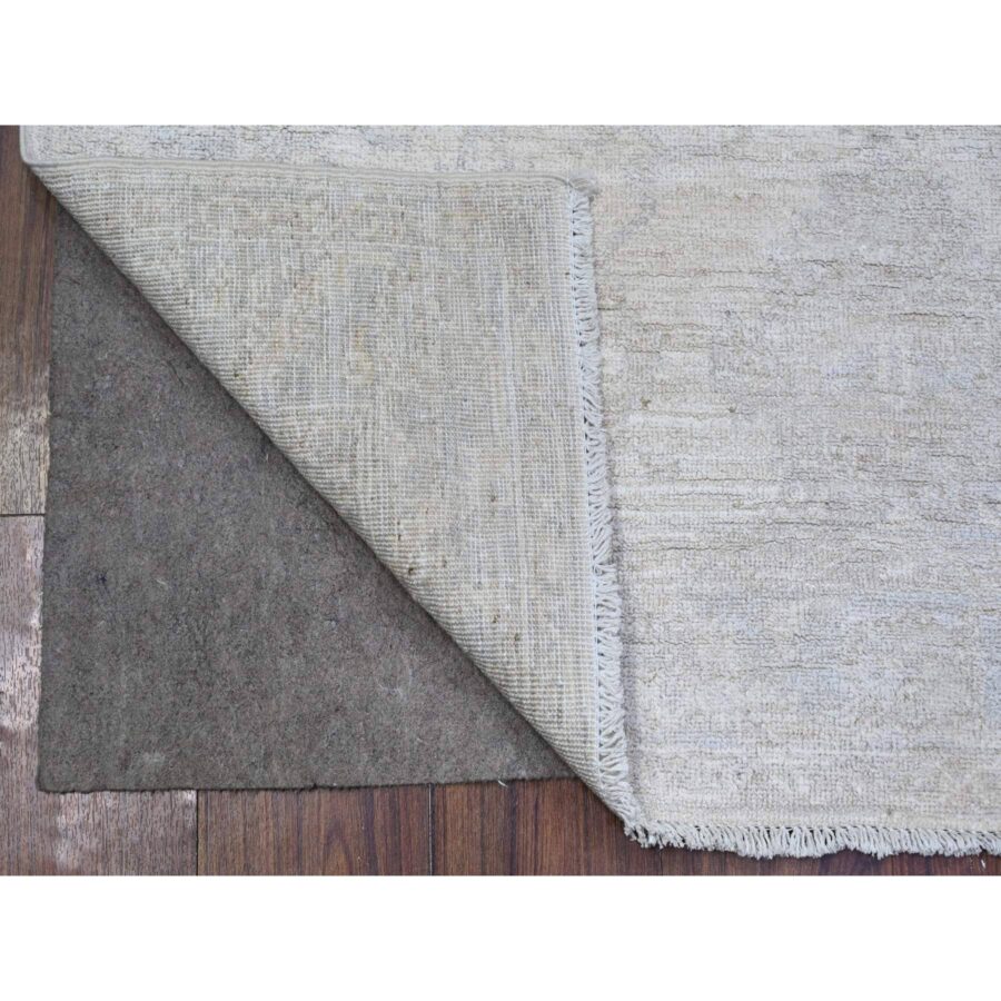 3'10"x5'7" Delicate White, Washed Out Peshawar with Faded Designs, Vegetable Dyes, Shiny Wool, Hand Knotted, Oriental Rug Sh74785 - Image 2