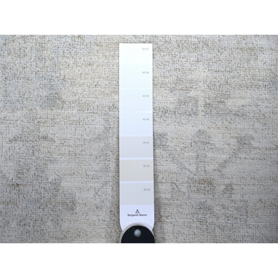 3'10"x5'7" Delicate White, Washed Out Peshawar with Faded Designs, Vegetable Dyes, Shiny Wool, Hand Knotted, Oriental Rug Sh74785 - Image 3