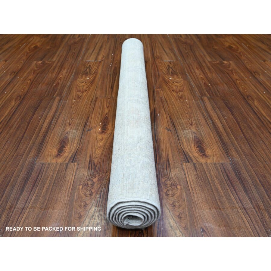3'10"x5'7" Delicate White, Washed Out Peshawar with Faded Designs, Vegetable Dyes, Shiny Wool, Hand Knotted, Oriental Rug Sh74785 - Image 4