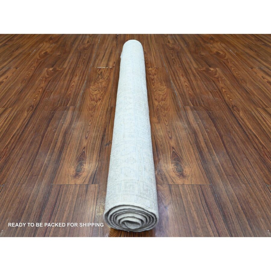 3'10"x5'7" Pacific Pearl Ivory, Soft and Velvety Wool, White Wash Peshawar with Khotan Design Natural Dyes, Hand Knotted, Oriental Rug Sh74786 - Image 4