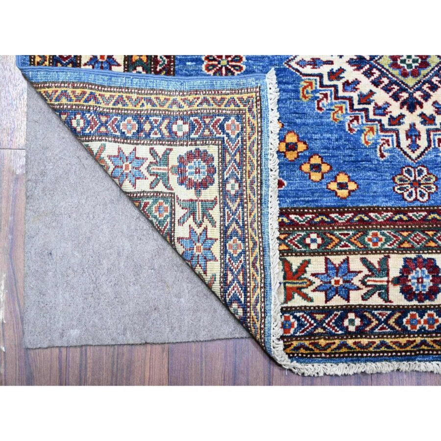 4'x11'6" Violet Blue, Afghan Super Kazak With Geometric Medallions, Natural Dyes, Densely Woven, Natural Wool, Hand Knotted, Runner Oriental Rug Sh74793 - Image 2