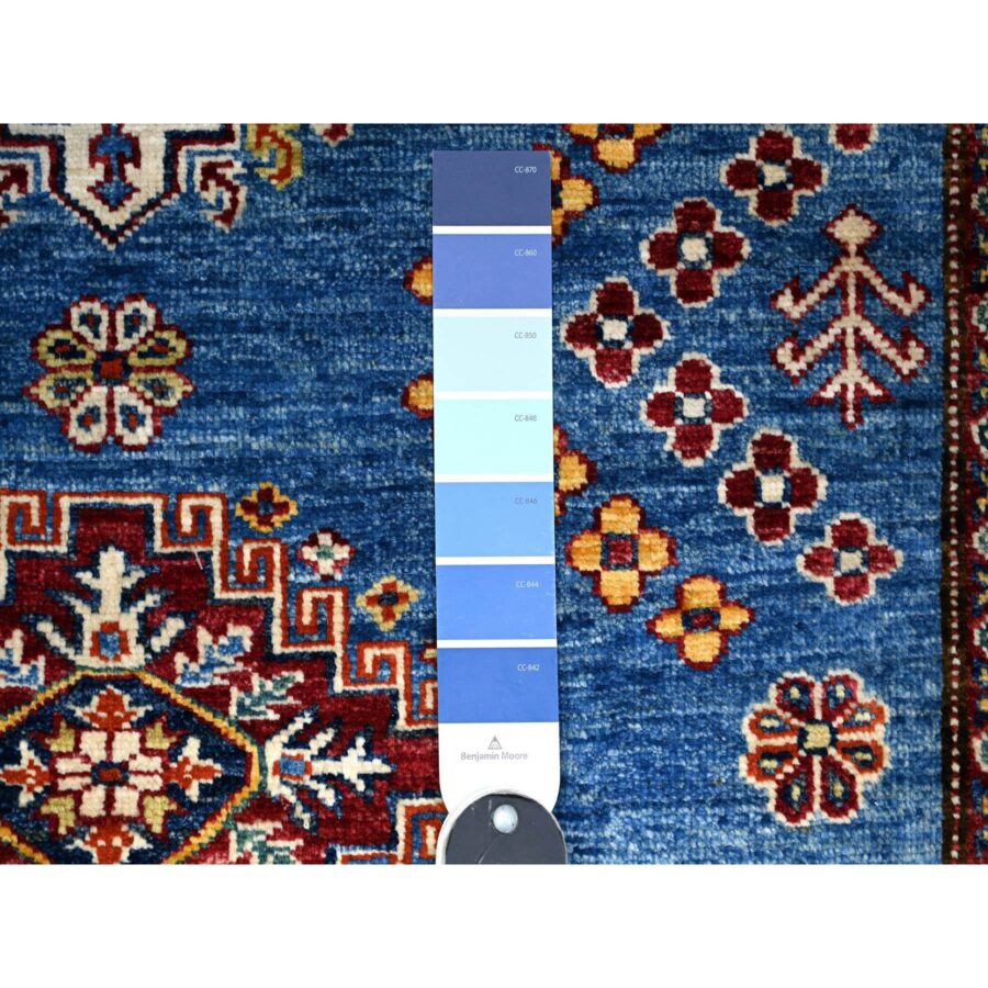 4'x11'6" Violet Blue, Afghan Super Kazak With Geometric Medallions, Natural Dyes, Densely Woven, Natural Wool, Hand Knotted, Runner Oriental Rug Sh74793 - Image 3