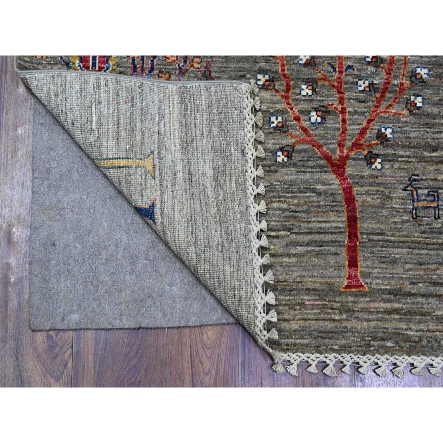 5'7"x8'3" Nevada Gray, Cypress Tree and Animal Figurines, Ariana Afghan, Dense Weave, Organic Wool, Vegetable Dyes,  Hand Knotted, Oriental Rug Sh74796 - Image 2