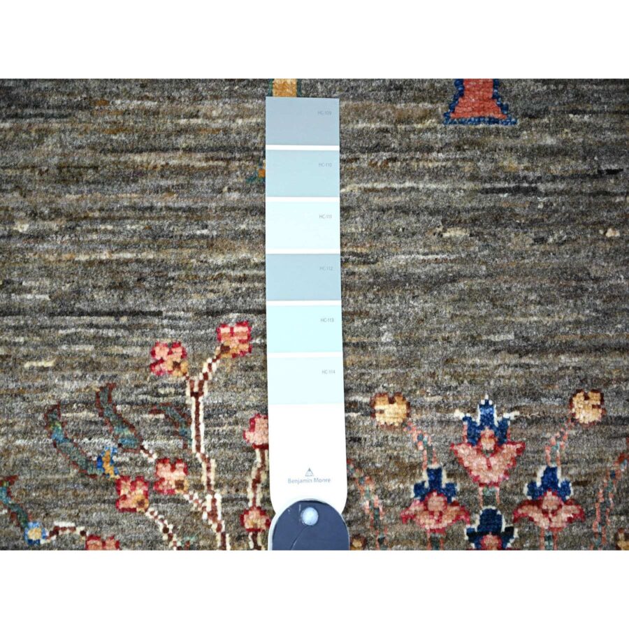 5'7"x8'3" Nevada Gray, Cypress Tree and Animal Figurines, Ariana Afghan, Dense Weave, Organic Wool, Vegetable Dyes,  Hand Knotted, Oriental Rug Sh74796 - Image 3