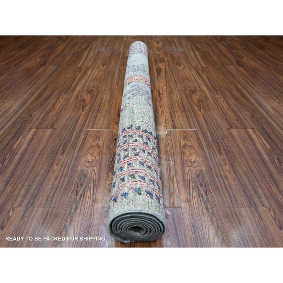 5'7"x8'3" Nevada Gray, Cypress Tree and Animal Figurines, Ariana Afghan, Dense Weave, Organic Wool, Vegetable Dyes,  Hand Knotted, Oriental Rug Sh74796 - Image 4
