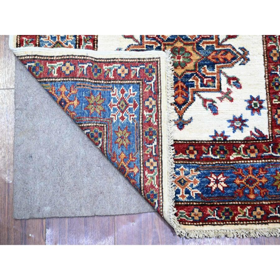 2'7"x12'10" Porcelain Ivory, Hand Knotted, Multiple Border, Afghan Super Kazak with Tribal Medallions Design, Runner Oriental Rug Sh74812 - Image 2