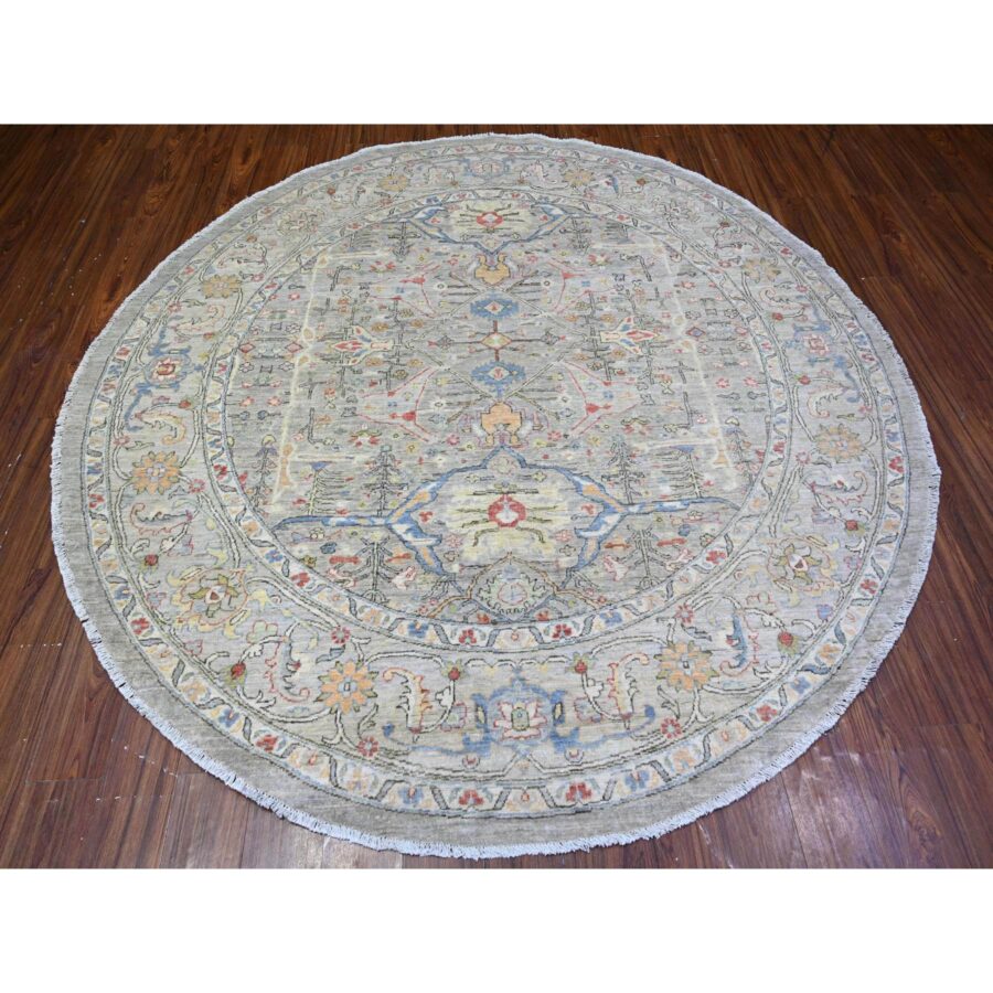 8'x8' Stone Eagle Gray, Hand Knotted, All Over Ziegler Mahal Design, High Grade Wool, Vegetable Dyes, Round Oriental Rug Sh74820 - Image 2