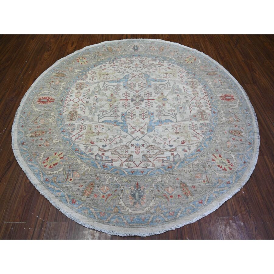 8'x8' White on White, Hand Knotted, High Grade Wool with Ziegler Mahal Design, Vegetable Dyes, Round Oriental Rug Sh74821 - Image 2