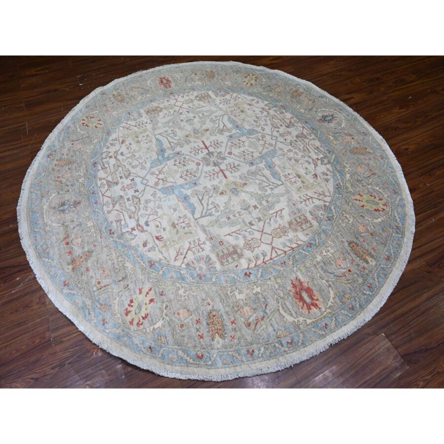 8'x8' White on White, Hand Knotted, High Grade Wool with Ziegler Mahal Design, Vegetable Dyes, Round Oriental Rug Sh74821 - Image 3