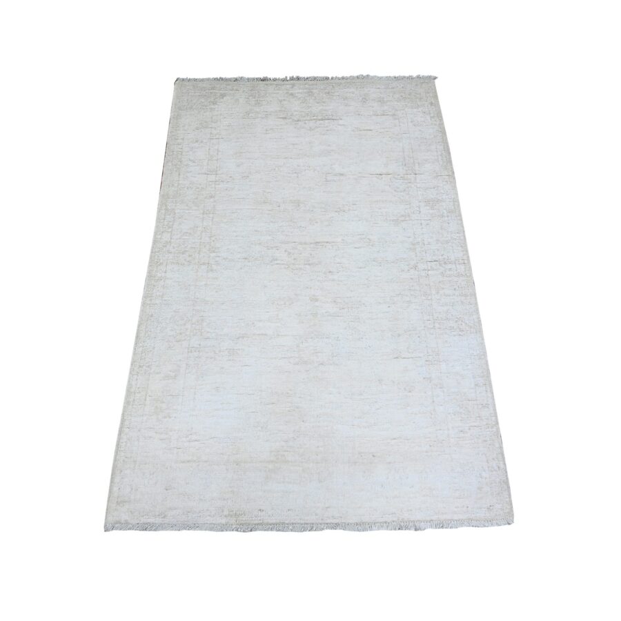3'x4'9" Aircraft White, White Wash Peshawar with Faded Colors, Soft Wool, Hand Knotted, Oriental Rug Sh74871