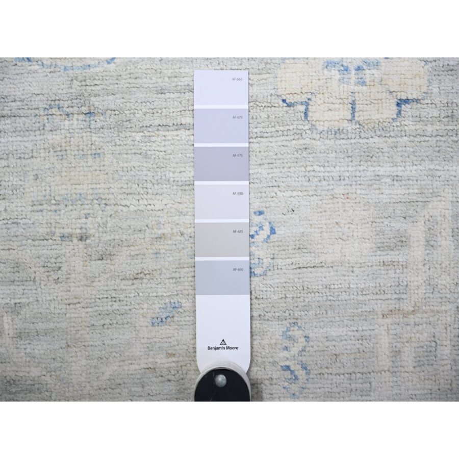4'x12'1" Chrome Gray, White Wash Khotan with Pomegranate Garden Design, Organic Wool, Runner Oriental Rug Sh74877 - Image 3