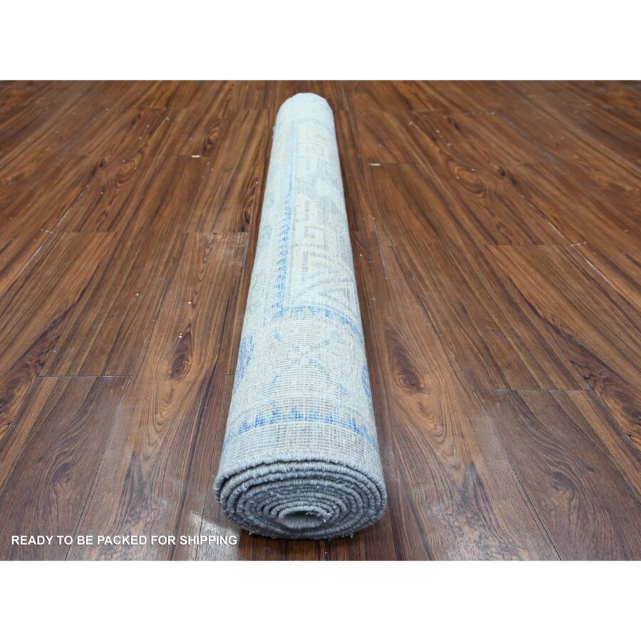 4'x12'1" Chrome Gray, White Wash Khotan with Pomegranate Garden Design, Organic Wool, Runner Oriental Rug Sh74877 - Image 4