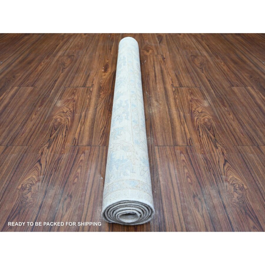 3'10"x5'9" Broken White, Vegetable Dyes, Peshawar with Washed Out Faded Colors, Shiny Wool, Hand Knotted, Oriental Rug Sh74878 - Image 4