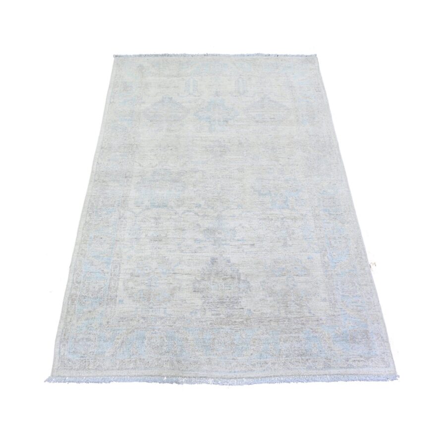3'10"x5'8" Lace Ivory, Natural Dyes, Stone Washed Peshawar Faded Out, Soft Organic Wool, Hand Knotted, Oriental Rug Sh74879