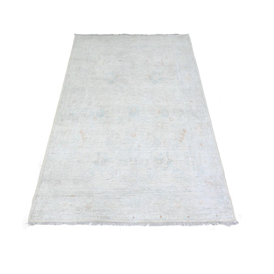 3'10"x5'8" Lexicon Ivory, White Wash Peshawar with Faded Colors Vegetable Dyes, Soft Organic Wool, Hand Knotted, Oriental Rug Sh74880