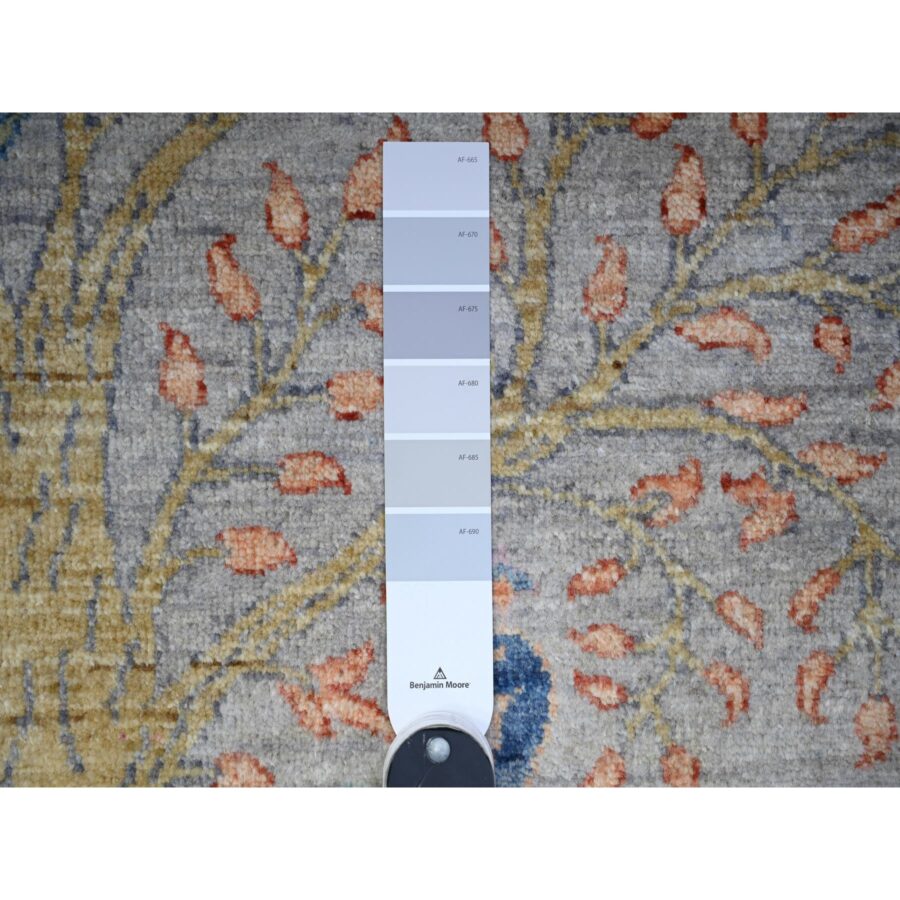 4'1"x11'10" Cloud Gray, Natural Dyes, Afghan Peshawar with Birds of Paradise Design, Natural Wool, Hand Knotted, Wide Runner Oriental Rug Sh74920 - Image 3