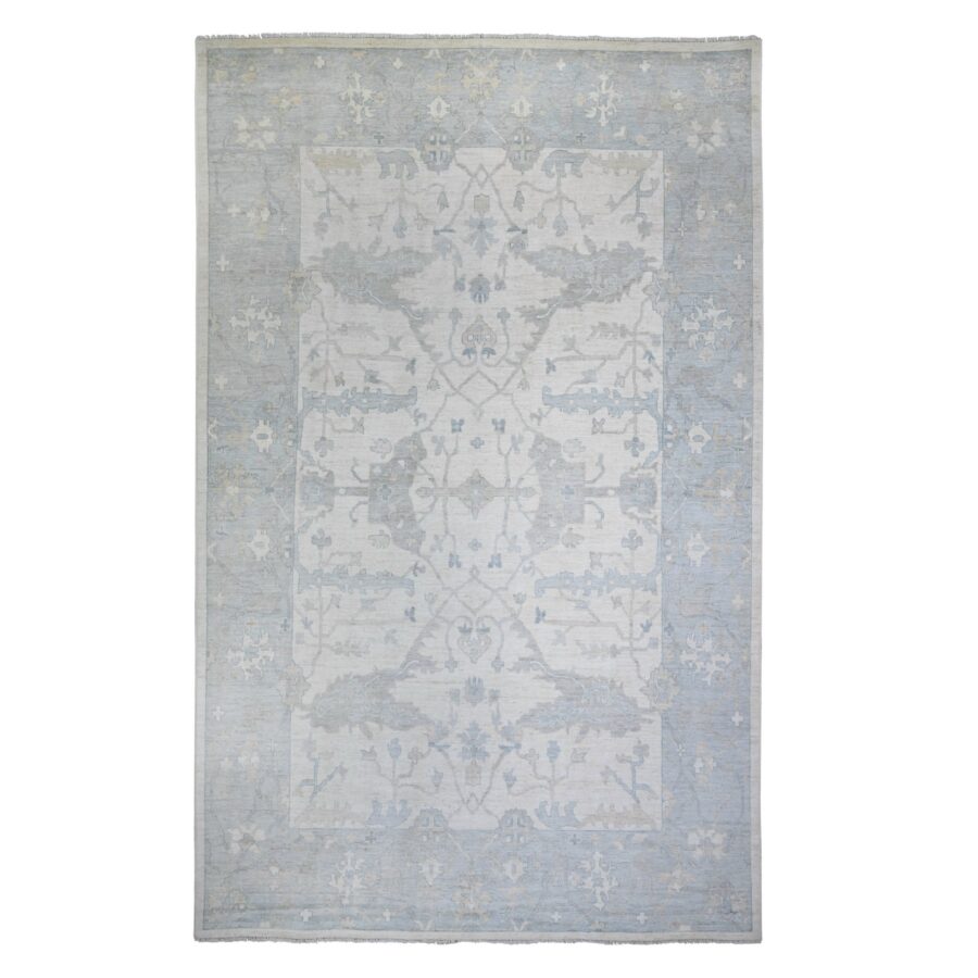 10'x15'10" White on White with Oxford Gray, Afghan Angora Oushak with All Over Design, 100% Wool, Hand Knotted, Natural Dyes, Oversized Oriental Rug Sh74932