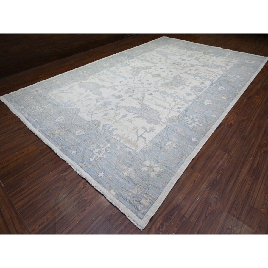 10'x15'10" White on White with Oxford Gray, Afghan Angora Oushak with All Over Design, 100% Wool, Hand Knotted, Natural Dyes, Oversized Oriental Rug Sh74932 - Image 3
