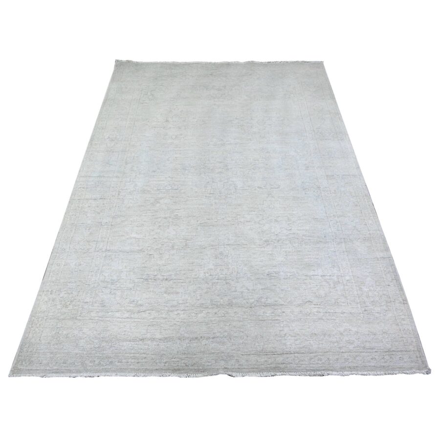 5'x6'9" Platinum Gray, White Wash Peshawar with All Over Design, Natural Dyes, Pure Wool, Hand Knotted, Oriental Rug Sh74949