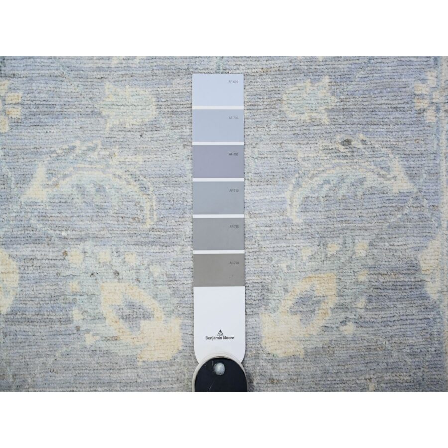 2'6"x14'8" Glaucous Gray and Spring Ivory, Natural Dyes, Natural Wool, Hand Knotted, Finer Peshawar with All Over Pattern, XL Runner Oriental Rug Sh74956 - Image 3